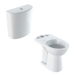 Stojąca miska WC Selnova Comfort do spłuczki nasadzanej, lejowa, B36 cm, H46 cm, T67 cm, podwyższona, odpływ poziomy Spłuczka nasadzana Selnova B36.5 cm, H39 cm, T16.5 cm, spłukiwanie dwudzielne, przyłącze wody z boku
